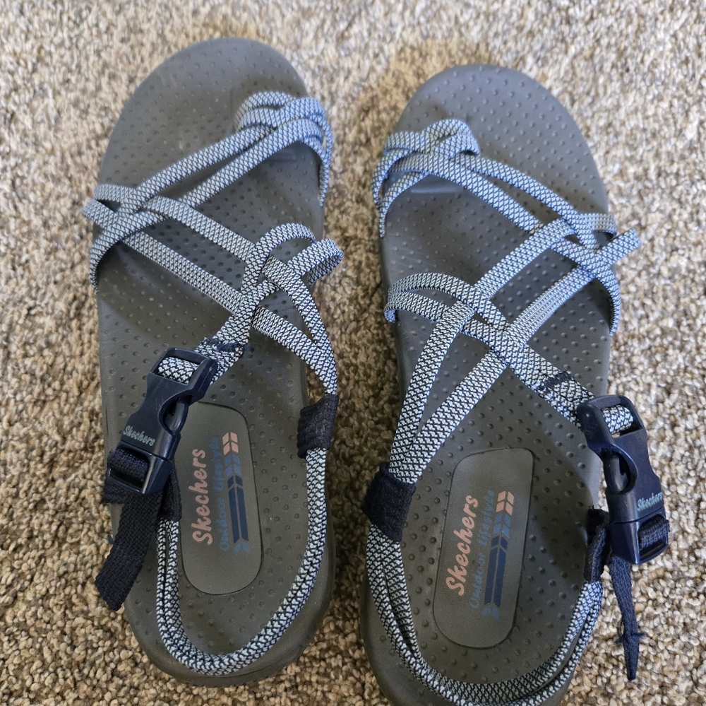 Skechers -  Multi Strap Sandals Blue Gray Sandals - Women's Size 8